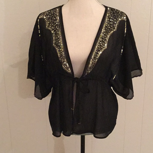 Andrew & Co Tops - Black sequin tie front tunic